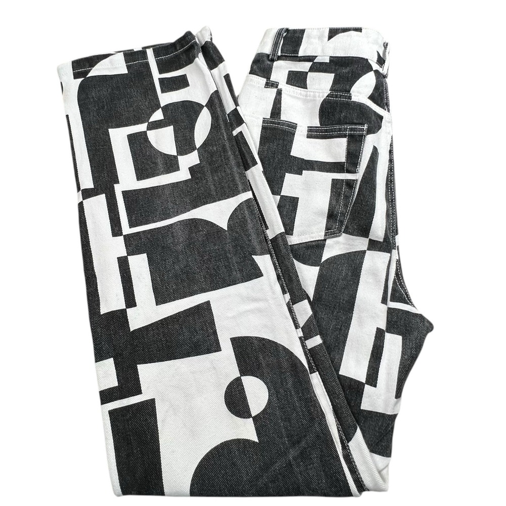 Peppermayo Womens 4 Black White Electric Avenue Jeans High Rise Straight Leg